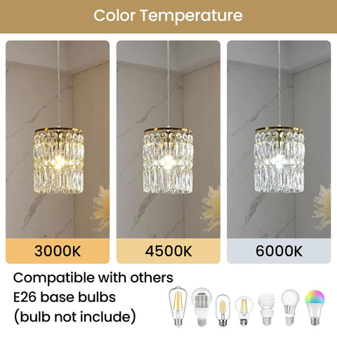 Crystal Pendant Light Kit For Kitchen Island With Height Adjustable Gold Chandelier Hanging Ceiling Fixture E26 Bulb