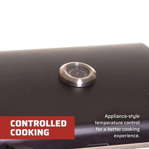 Temperature dial on Pro 30 Single Burner Grab-and-Go Outdoor Stove With 30,000 BTU Cast Aluminum Burner, Foldable Side Shelf.