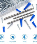 All In One Masonry Wall Anchors And Screws Kit With 3 Pc Drill Bit, 228 Pieces Including 114 Brick Anchors and screws shown.