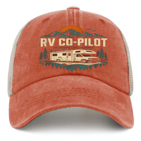 Saffron Go-To Outdoor Baseball Hat For RV Lovers And Camper Road Trips With Adjustable Back Strap featuring RV Co-Pilot design
