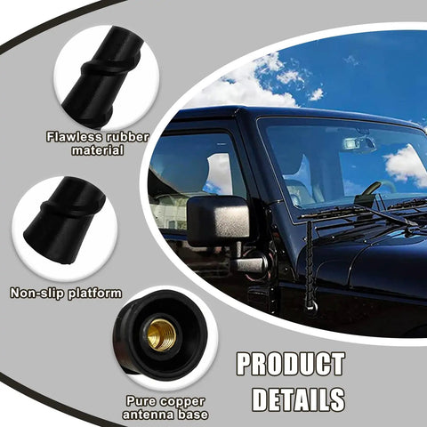 Flexible 7 Inch PVC Car Antenna Mast Replacement on car featuring waterproof spiral design and copper base details.