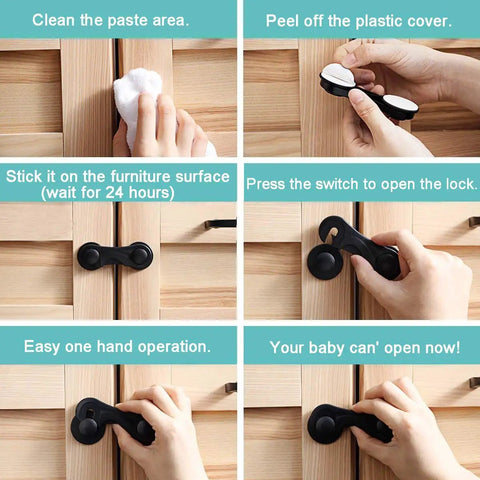 Step-by-step guide to installing 10 Pack Child Safety Cabinet Locks For Drawers, Fridge, Oven, Toilet Seat, And More, Simple Install Baby Proofing
