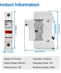 Diagram of All In One Fuse Holder Kit With Ten 5A Ceramic Fuses 10X38MM 1 Pole DIN Rail Mount LED Indicator CE Certified