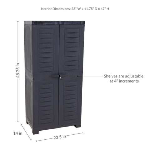 Freestanding 48 Inch Tall Resin Garage Storage Cabinet With Doors In Charcoal for Garage Laundry Office or Basement