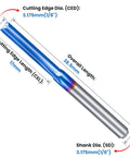 Side view of HQMaster 1/8-in straight router bit, blue-coated, 2-flute, 3.175 mm cutter dia, 17 mm cutting length