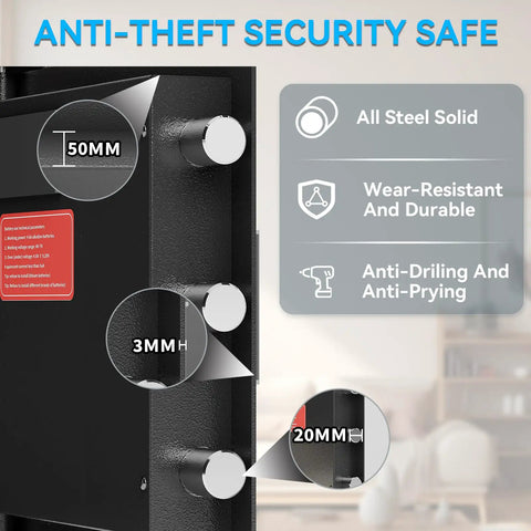 Heavy Duty Fireproof Deposit Safe With Front Drop Slot And Digital Combination Lock For Cash And Important Documents Silent Security Safe Box showing steel construction and features.