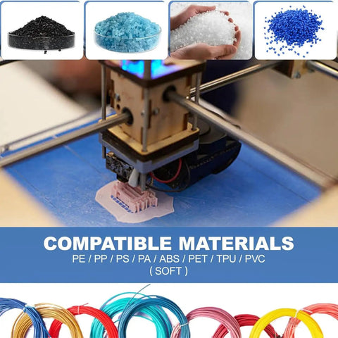 Ready To Roll Desktop 3D Printer Filament Extruder Machine With 1000 Watt Quick Heat System melting various plastic pellets.