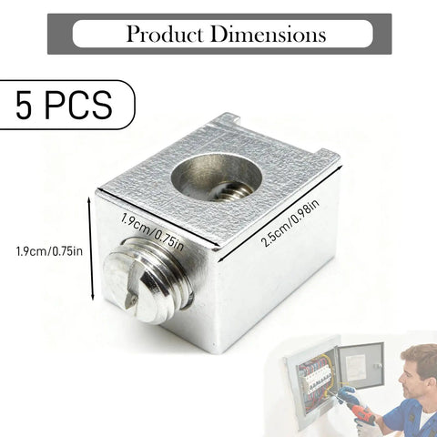 Five Pack Neutral Ground Lug Kit With Aluminum Ground Lugs For Electrical Panel And Ground Bar Installation with dimensions shown.
