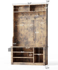 Entryway Hall Tree With Bench And Storage 3 In 1 Coat Rack And Shoe Storage 2 Tier Top Storage Rustic Brown with dimensions shown