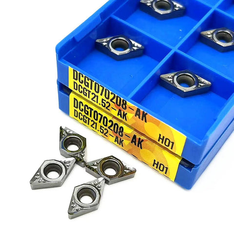 Aluminum Insert Turning Tools For CNC Lathe 10 Piece Set AK H01 Pro Grade Hard Alloy Inserts 070202 070204 070208 in blue box