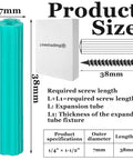 Illustration of Expanding Plastic Screw Anchors 200-Piece Green Anchor Set with 1/4 Inch Hole, measurement details shown.