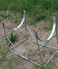 Heavy Duty Welded Steel Yam Bundling Rack Straight Up Sturdy Farm Crop Organizer For Field Harvest Storage displayed on soil.