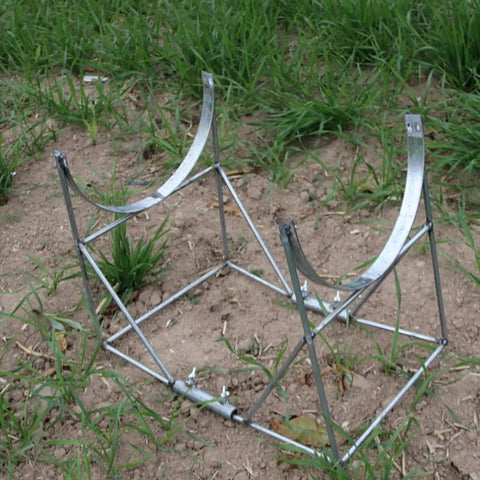Heavy Duty Welded Steel Yam Bundling Rack Straight Up Sturdy Farm Crop Organizer For Field Harvest Storage displayed on soil.