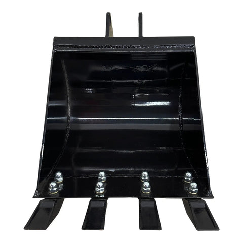 Front view of Towable Backhoe Bucket 16 Inch Heavy Duty Digging Attachment for Tough Jobsites, Durable Steel Construction, Ideal for Compact Tractors And Skid Steers, Available In 16, 20, And 24 Inch Widths