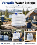Collapsible Water Container With Spigot For Camping And Hiking on picnic table with camping gear in background