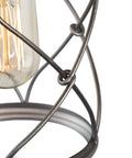 Close-up of Geometric Silver Brushed Mini Pendant Light for Kitchen Island and Hallway, showing industrial cage fixture.