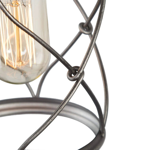 Close-up of Geometric Silver Brushed Mini Pendant Light for Kitchen Island and Hallway, showing industrial cage fixture.