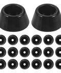 20pcs Black Rubber Furniture Leveling Feet Pads With Stainless Steel Screws, shown in rows from top view, anti-skid design.
