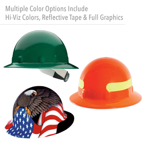 Supereight Thermoplastic Full Brim Hard Hat With 8 Point Ratchet Suspension White Safety Helmet for Construction and Industrial Job Sites Impact Protection and Comfortable Fit in various designs