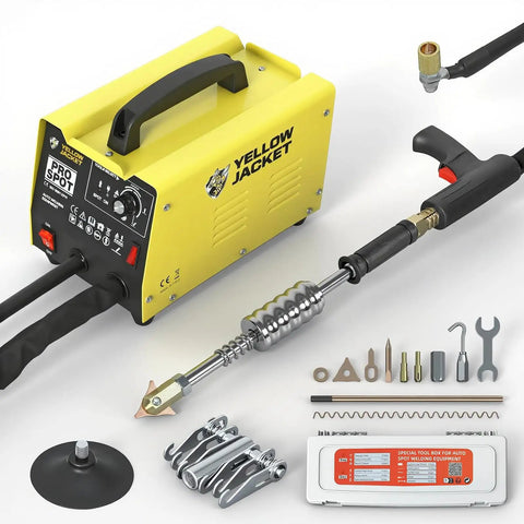 Auto Body Spot Welder Dent Puller 3000W With Seven Welding Modes for Cars Trucks and Motorcycles, yellow color with tools