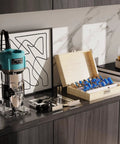 Powerful Compact Wood Router Tool 800W 30000 RPM with accessories and tungsten carbide bits set on shelf