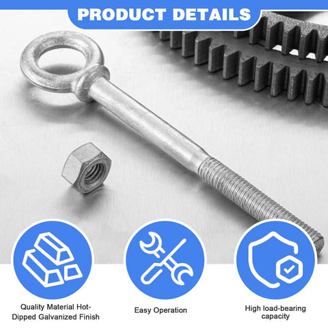 16 Pack Shouldered Eye Bolts With Nuts Half Inch By Six Inch Hot Dip Galvanized Heavy Duty Industrial Lifting Anchoring Hanging For Real World Builds Tough As Nails Construction And DIY Projects, eye bolt with nut