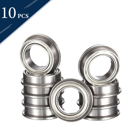 Flanged Ball Bearing MF148ZZ 8mm ID X 14mm OD X 4mm Width, Double Shielded Deep Groove, Pre Lubricated Chrome Steel GCr15, Tough As Nails Miniature Bearing For RC Cars Drones And Precision Machinery, 10 Pack shown stacked