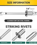 3/16 x 1/4 Inch Blind Pop Rivets Kit For Metal with Aluminum Grip and Steel Mandrel, size specifications image