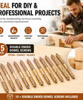 15 Piece M10x100 Double Ended Dowel Screws For Wood Self Tapping Hardware Tough As Nails Heavy Duty Fastener Kit For Furniture Assembly And No Sweat Woodworking Repairs Built To Last, displaying threaded metal connectors.