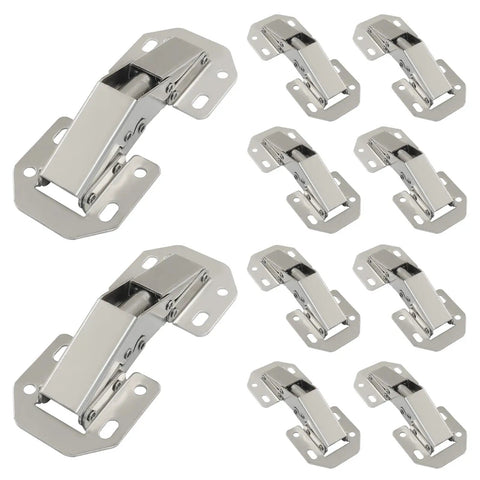 Ninety Degree Surface Mount Hidden Cabinet Hinge No Pre Drilled Concealed Hinges For Kitchen Cupboard Doors Set Of 10 In Cold Rolled Steel With Nickel Finish Durable Frameless Cabinet Hardware.
