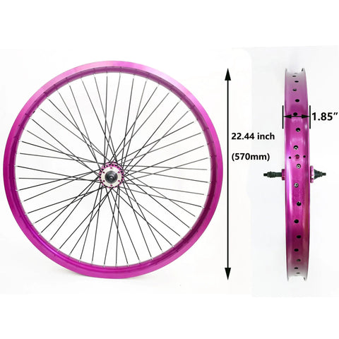Purple 26 Inch Heavy Duty Bike Rim Wheel Set With Double Wall Aluminum Alloy 12 Gauge 48 Spokes Front And Rear Disc Brake Compatible