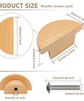 2 Inch Semicircle Beech Wood Cabinet Knobs Set Of Six, Minimalist Half Round Drawer Handles For Cabinetry, No Stress Install Rich Wood Grain Brings Modern Vibes To Your Space, showing dimensions and details.