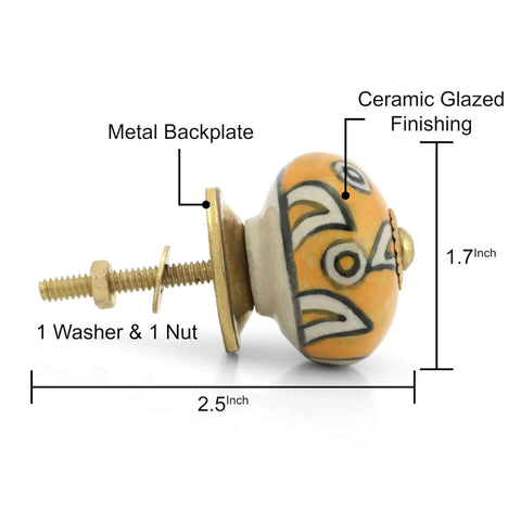 Prime Pick Handmade Ceramic Cabinet Knobs And Drawer Pulls For Kitchen Cupboard Or Bedroom Wardrobe - Super Slick Boho Furniture Handles In Warm Mustard Yellow - Pack Of Four, side view with dimensions.