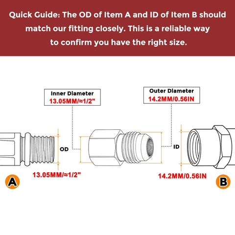 Diagram illustrating connection guide for Brass Pipe Fittings Adapter Three Eighths Inch Male Flare To One Quarter Inch Female NPT