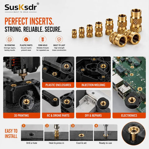 Heat Set Threaded Inserts Kit With Knurled Brass Inserts Sizes M2 And M25 And M3 And M4 And M5 And M6 For 3D Printing And DIY Projects