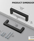 Diagram showing dimensions of 35 Pack 3 Inch Black Square Bar Cabinet Pulls Stainless Steel Matte Black Drawer Handles