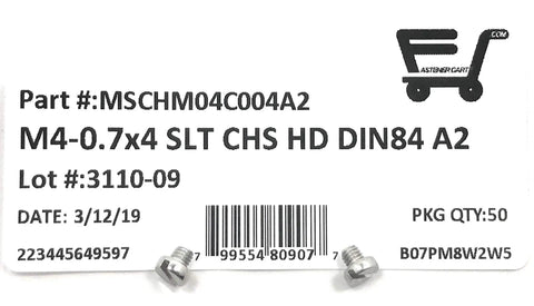 Pro Shop Grade A2 70 Stainless Steel M4 Machine Screws With Crisp Slotted Cheese Head Din84 Standard Metric Fasteners 50 Piece Bulk Pack label with details