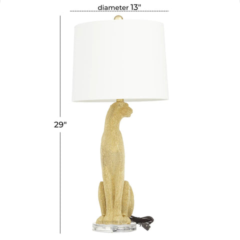 Leopard Polystone Table Lamps Set of 2 in Gold Finish, 29 Inch Tall Dope Glam Living Room Accent Lamps with white linen shades
