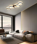 Modern Black Flush Mount LED Ceiling Light 30W 3000K Warm White 89cm Round Four Ring Fixture for living room