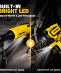 Heavy Hitting 20V Brushless Impact Wrench And Smooth 3/8 Inch Ratchet Combo Kit with built-in LED for dark work areas.