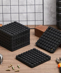 Four Heavy Duty Square Rubber Lift Arm Pads Set, 120x120mm, designed for two post auto jack stands with sure grip cushioning.