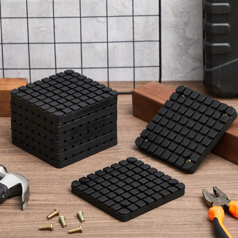 Four Heavy Duty Square Rubber Lift Arm Pads Set, 120x120mm, designed for two post auto jack stands with sure grip cushioning.