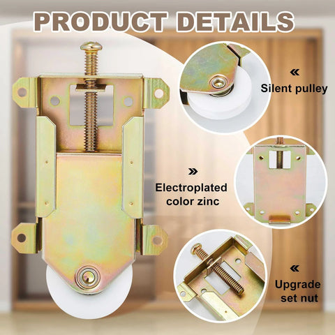 8 Piece Replacement Set Of Sliding Closet Door Rollers Two And A Half Inch Mounting With One And A Half Inch Nylon Concave Ball Bearing Wheels For Sliding Glass Doors And Screen Door Hardware Fits, highlighting silent pulley, electroplated zinc, and upgrade set nut.