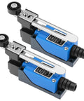 Duo Pack Adjustable Roller Lever Arm Momentary Limit Switch With DPDT NC NO Contacts For CNC Mills And Routers Metal Construction Mini Limit Switch Set, blue and black