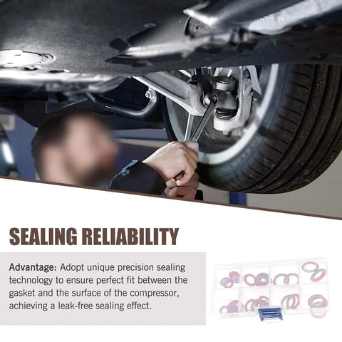 Mechanic using Heavy Duty 30 Piece AC Gasket And O Ring Combo Kit For Car And Truck Air Conditioning Compressor Seals.