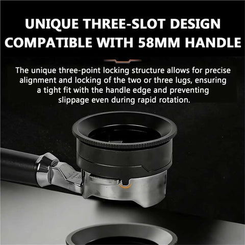 Rotary Coffee Cloth Wdt Tool with three-slot design, compatible with 58mm handle, ensures tight fit and prevents slippage.