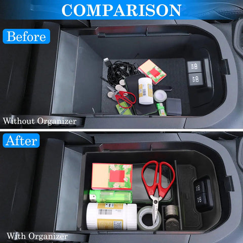 Toyota RAV4 Center Console Organizer Upgrade, Before and After of Armrest Storage Tray, Fits 2019-2025 Models
