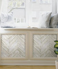 White And Tan Herringbone Wood Look Peel And Stick Wallpaper For Renters And Homeowners, Removable Vinyl with Window Accent