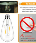 12 Pack 2W LED Edison Bulbs 250LM Not Dimmable, 2700K soft warm white bulb, clear glass design, warning symbol for non-dimming use