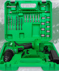 20V Cordless Drill Set with Battery and Charger, 350 In-Lb Torque, Three Eighths Inch Keyless Chuck in green carrying case